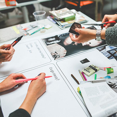 Business professionals reviewing information